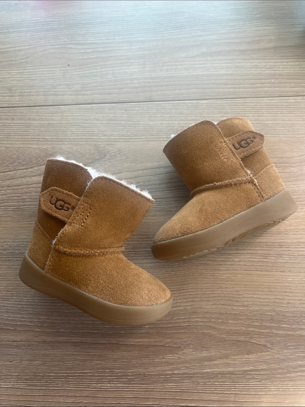 UGG Kids Chestnut Suede Booties with Shearling Trim